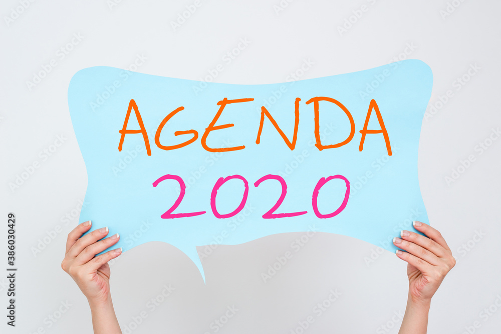 Poster conceptual hand writing showing agenda 2020. concept meaning list of activities in order which they 