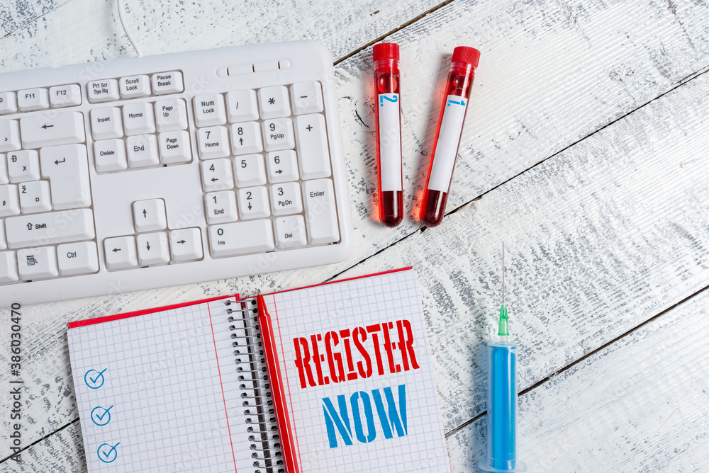 Aufkleber text sign showing register now. business photo text name in an official list enlist to be a member s