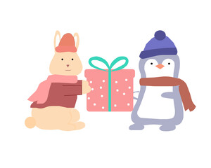 Animals give each other gifts, vector graphics