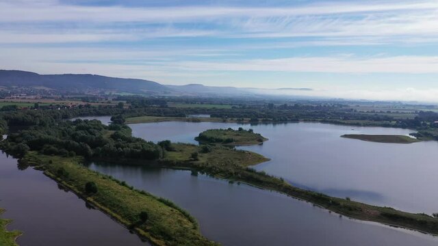 Drone flight over lake, Germany