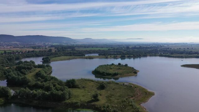 Drone flight over lake, Germany