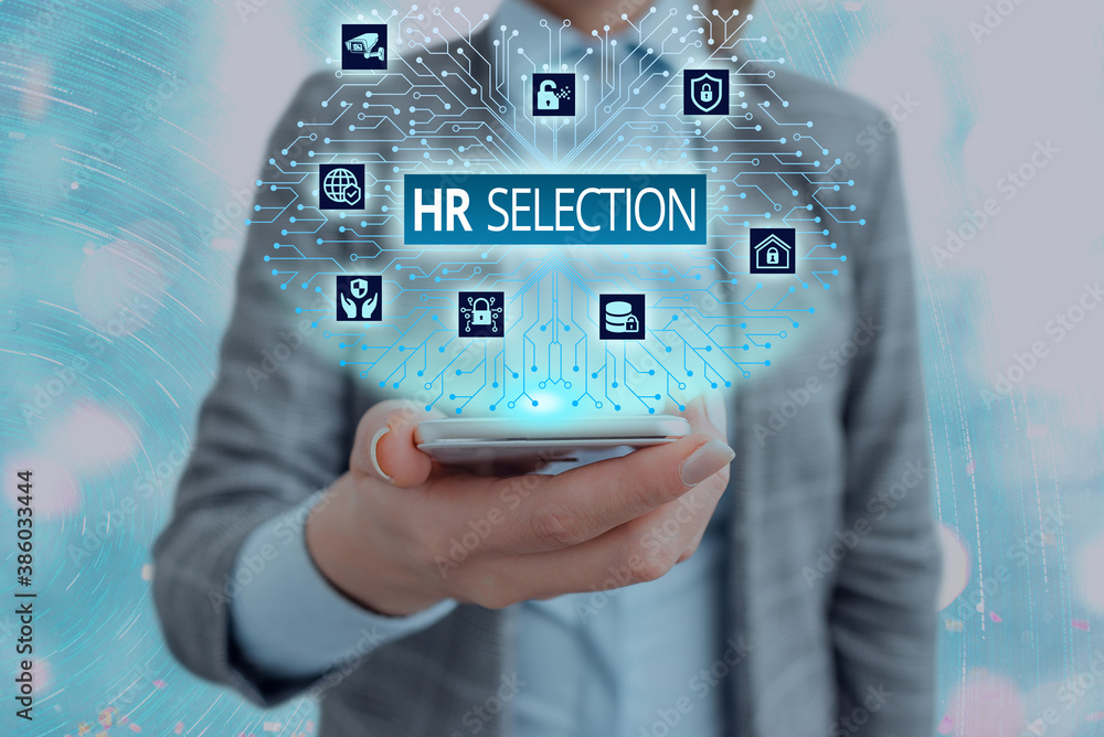 Poster conceptual hand writing showing hr selection. concept meaning process and approached by resources wh
