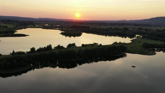 Drone flight over lake, Germany