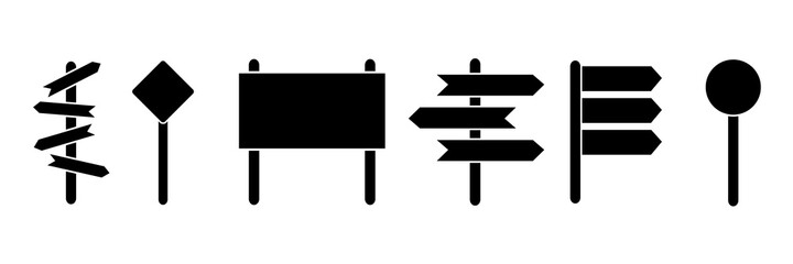Obraz premium Road sign black icon set. Signpost outline symbol group isolated on the white background