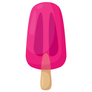 
Strawberry Ice Cream On Stick, Popsicle Ice Cream Icon Vector 
