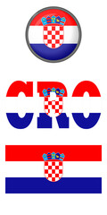 Croatian flag icons on a white background. Vector image: flag of Croatia, the button and the abbreviation. You can use it to create a website, print brochures, booklets, flyers, and travel guides.