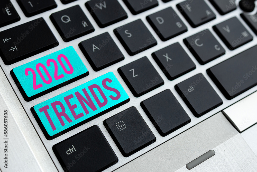 Poster writing note showing 2020 trends. business concept for things that is famous for short period of tim