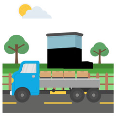 
A big truck loaded along with some boxes illustrating concept of shipping van 
