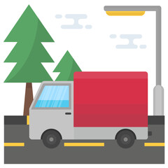 
A big truck loaded along with some boxes illustrating concept of shipping van 
