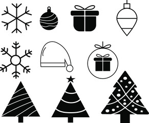 Set of Christmas icons isolated on white background. Decorations for Christmas. Vector illustration.