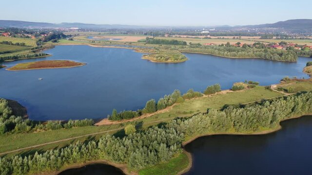 Drone flight over lake, Germany