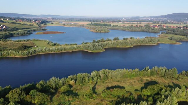 Drone flight over lake, Germany
