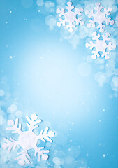 Vertical Christmas card with a place for text. winter composition of snowflakes