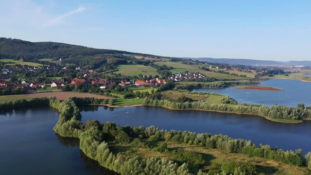 Drone flight over lake, Germany