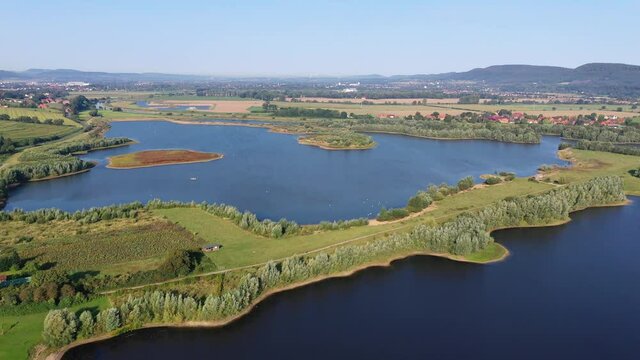 Drone flight over lake, Germany