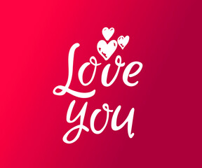 I love you hand lettering, brash calligraphy for romantic photo cards or party invitations for Valentine's Day, wedding, Mother's Day.