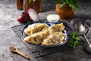 Traditional azian Manti, dumplings with minced meat