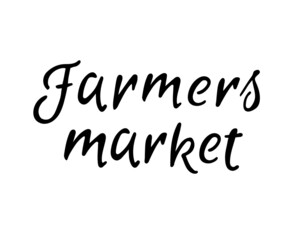 Farmer's market - hand drawn lettering with leaf. Modern brush logo. Unique typography design for advertising, poster, flyer, invitation, banner. Vector illustration.