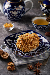 Traditional azian cake chuk chuk with honey and nuts