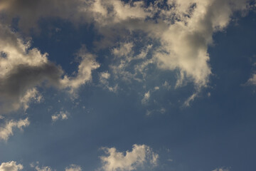 Cloudy sky with textured volume clouds on a cloudy day.