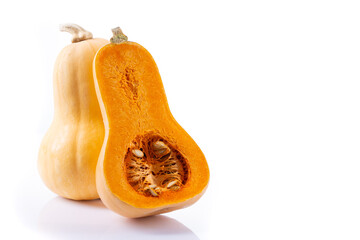 Ripe butternut squash on white background
