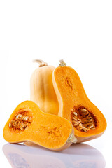 Ripe butternut squash on white background