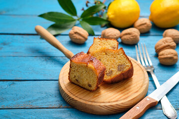 Homemade walnut cake servings