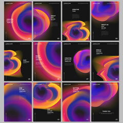 Naklejka premium A4 brochure layout of covers design templates for flyer leaflet, A4 brochure design, report, presentation, magazine cover, book design. Colorful gradient fluid backgrounds with dynamic liquid forms.