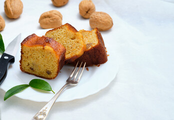 Homemade walnut cake servings
