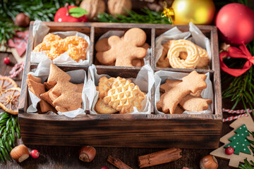 Closeup of gingerbread cookies for Christmas as a small snack