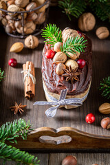 Homemade gingerbread cake with nuts for Christmas