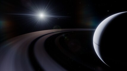 beautiful alien planet in far space, space background, planet similar to Earth, detailed planet surface 3d render