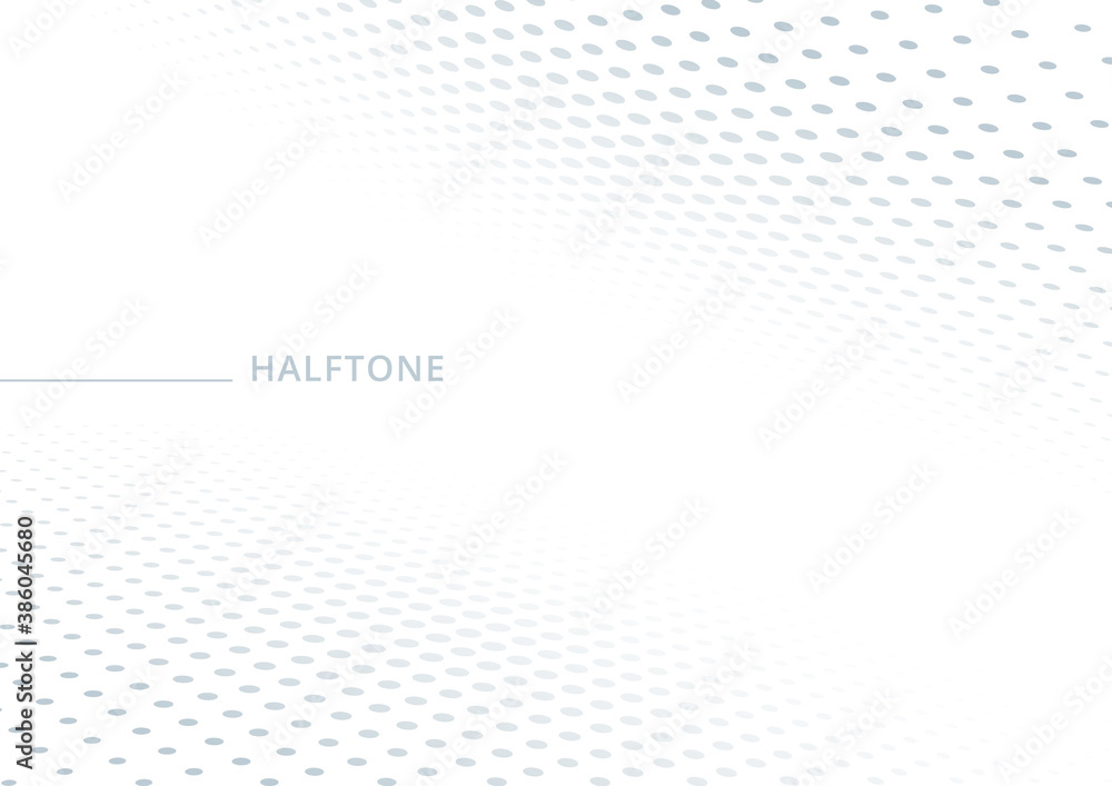 Poster abstract white and gray dot pattern halftone style perspective background with space for your text.