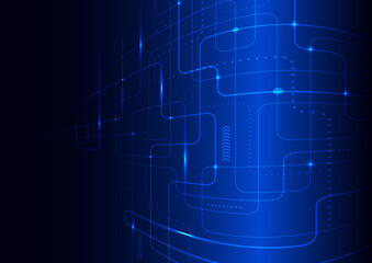 Abstract technology futuristic concept glowing blue lines and lighting perspective on dark background