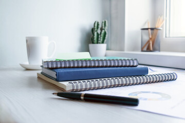 Business documents, business charts on the office table as a business workplace concept. Soft light.