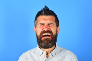 Crying man portrait. Depression. Tears. Close up portrait of crying man.