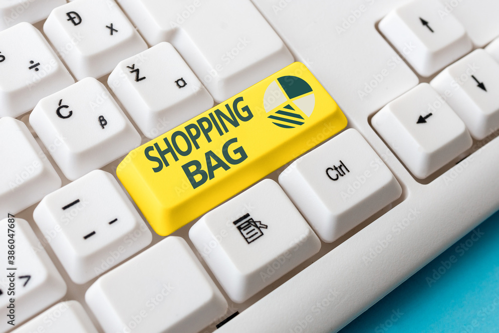 Poster conceptual hand writing showing shopping bag. concept meaning containers for carrying an individuala