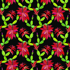 Lilac flowers seamless pattern of Christmas plants. Vector stock illustration eps10.