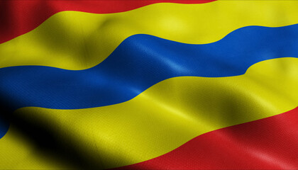3D Waving Netherlands Province Flag of Overijssel Closeup View
