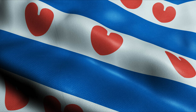 3D Waving Netherlands Province Flag of Friesland Closeup View