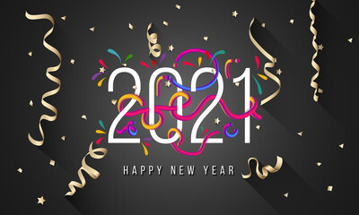 2021 New Year. 2021 Happy New Year greeting card. 2021 Happy New Year background. 2021 Happy New Year background with gold glitter champagne bottle.