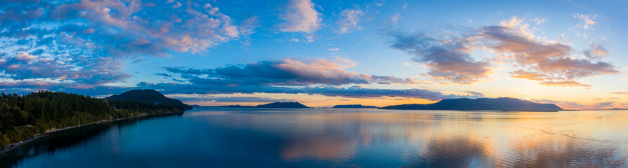 Sunset Over Orcas Island in the Salish Sea and the San Juan Island Archipelago. Beautiful and...