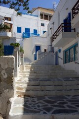 Traditional alley road in Chora district of naxos island, with houses