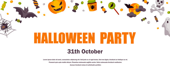 Fototapeta na wymiar Halloween cute horizontal banner. Space for text. Vector illustration