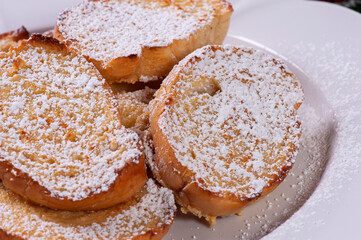 Typical Christmas dessert called Rabanadas. French toast.