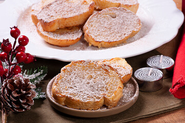 Typical Christmas dessert called Rabanadas. French toast.