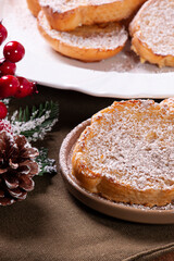 Typical Christmas dessert called Rabanadas. French toast.