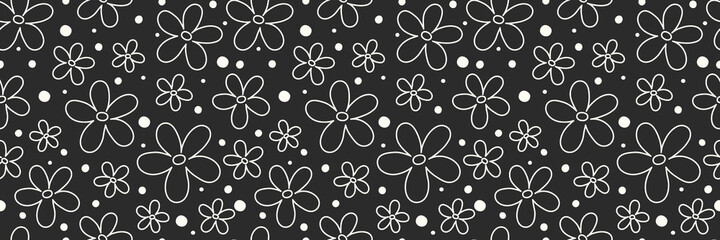 Cute pattern with hand drawn flowers. Mother’s Day, Women’s Day and Valentine’s Day banner. Vector