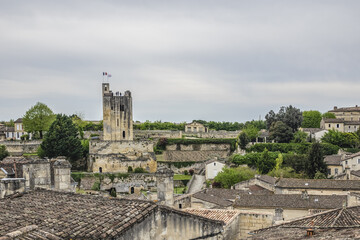 Fototapeta na wymiar Skyline of Saint Emilion in the Bordeaux wine region of France - very popular tourist destination. Saint Emilion, Gironde, France.