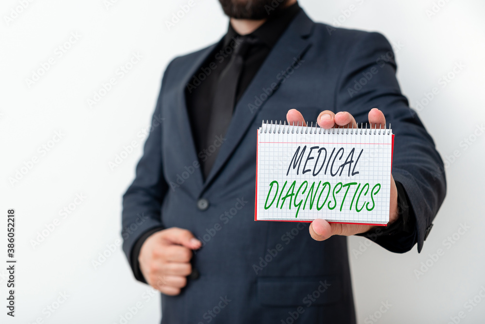 Fototapete word writing text medical diagnostics. business photo showcasing act of identifying a disease from i